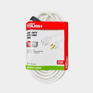Extension Power Cord 50 Ft 16 Gauge White .Outlet Outdoor Indoor Hyper Tough New